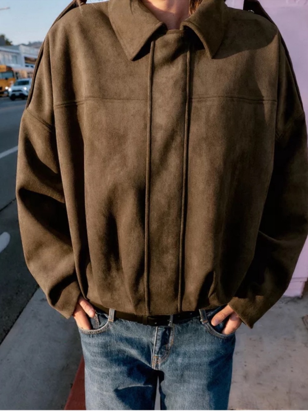 Zara • Suede effect bomber jacket